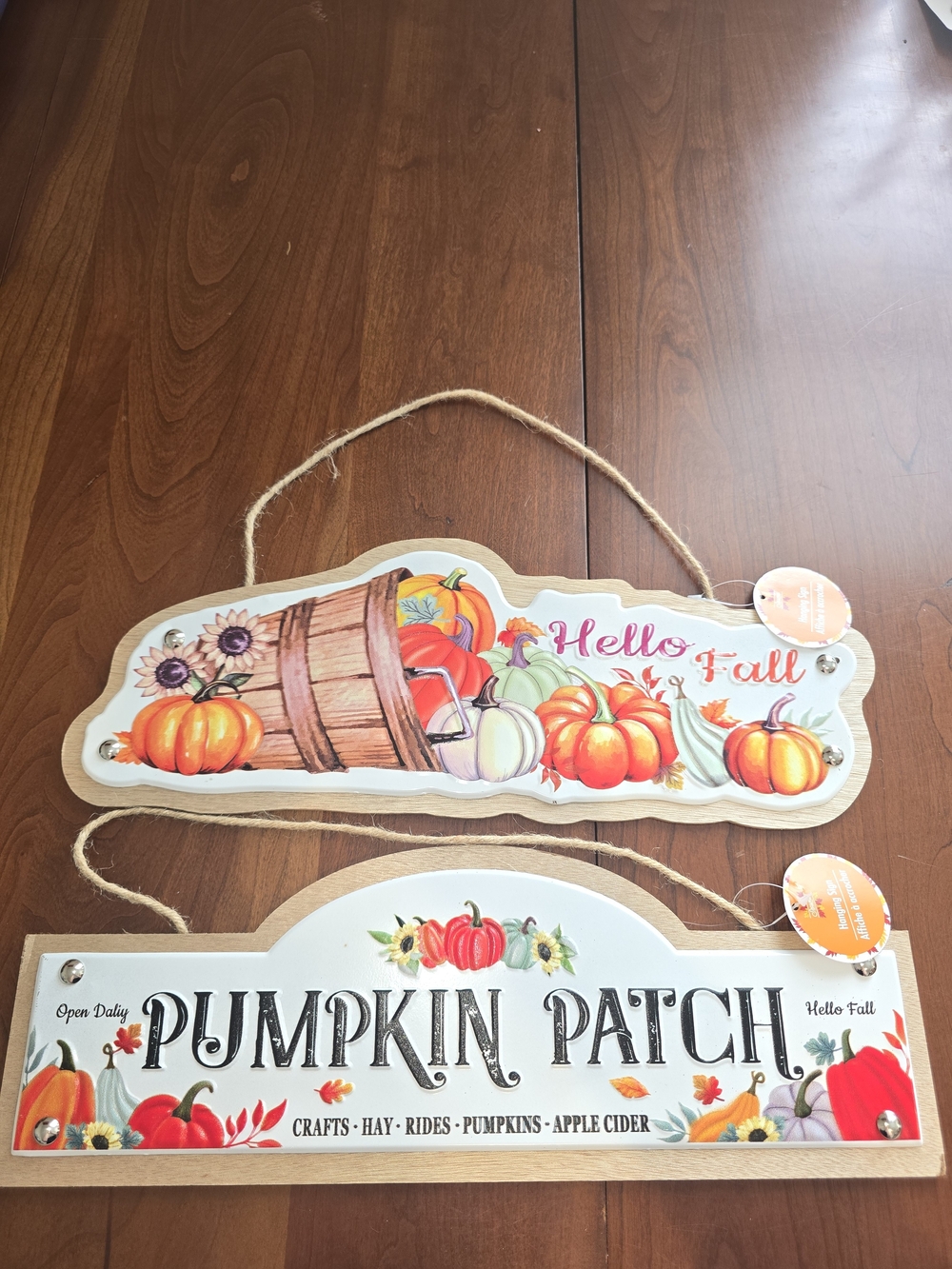 Hello Fall and Pumpkin Patch Hanging Sign Duo - New with Tags
